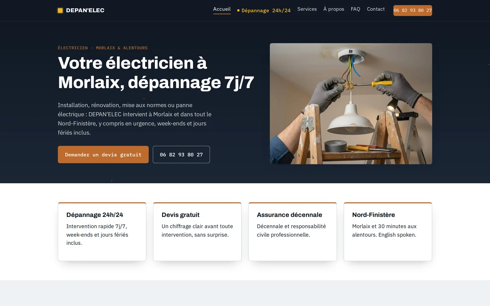 Page d’accueil du site DEPAN'ELEC